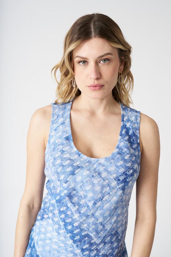 120% Lino Asymmetrical Patchwork Effect Dress AIR