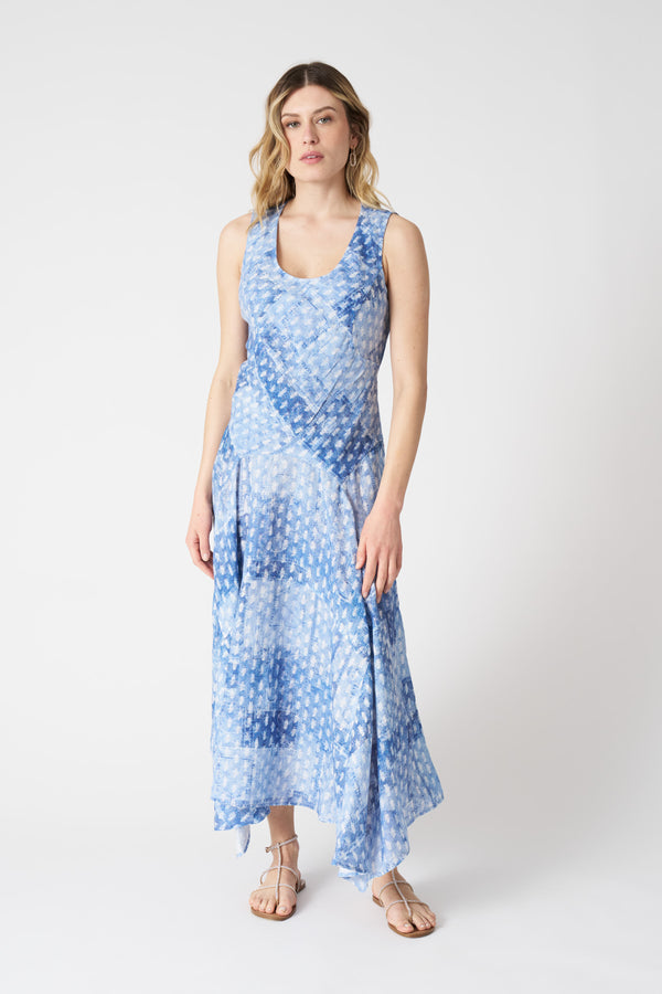 120% lino Asymmetrical Patchwork Effect Dress AIR