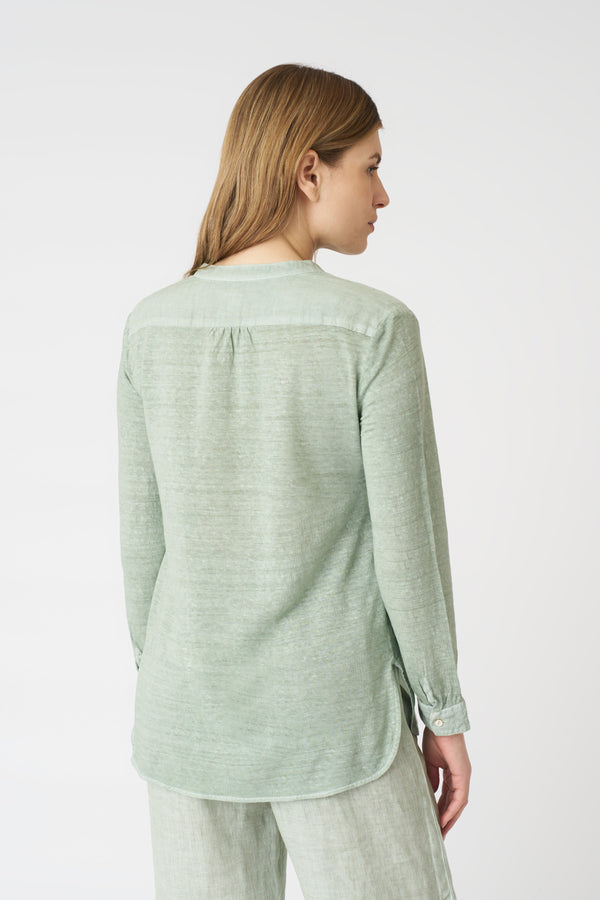 120% Lino Blouse With Side Slits PISTACHE SOFT FADE