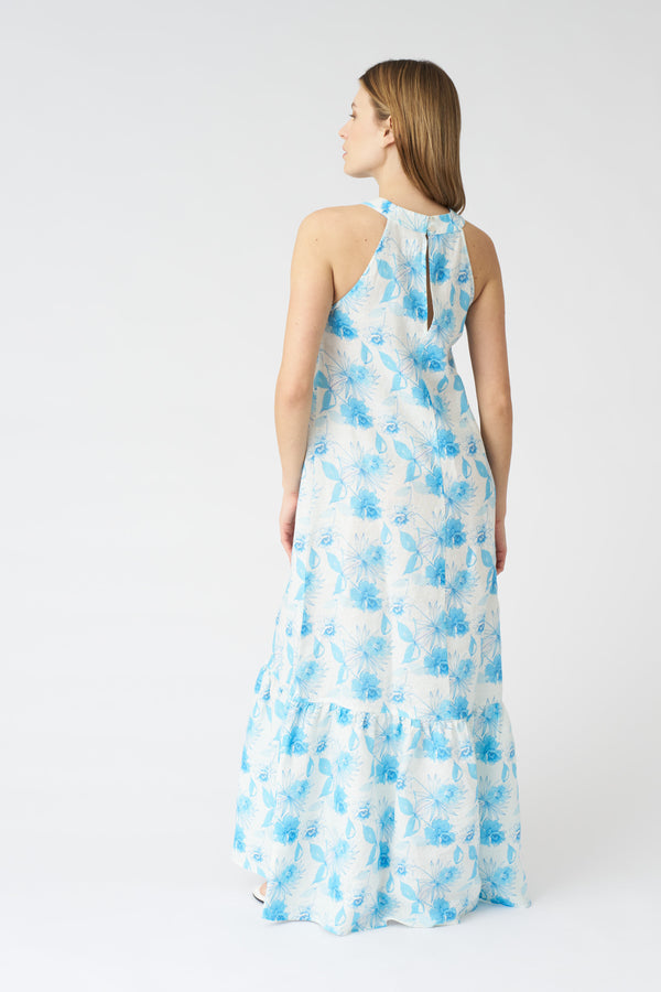 120% Lino Botanical Watercolor Maxi Dress PRINT