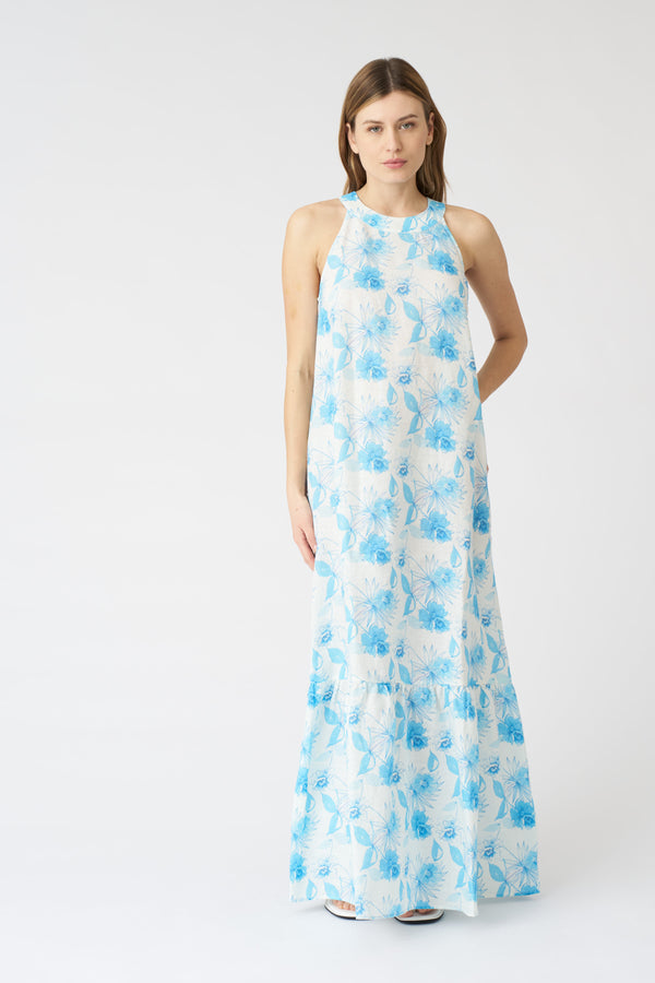 120% lino Botanical Watercolor Maxi Dress PRINT