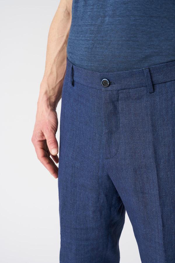 120% Lino Chino Pant With Pinces NAVY