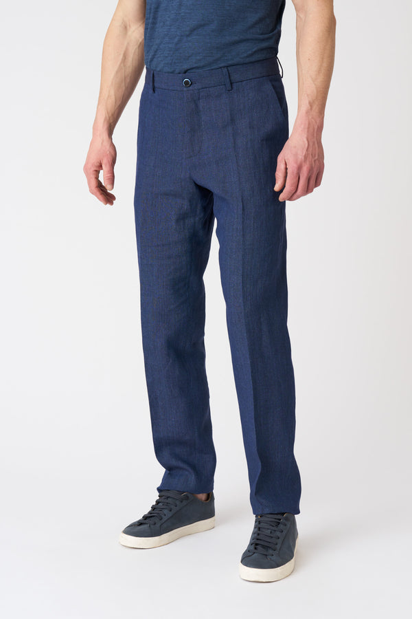 120% Lino Chino Pant With Pinces NAVY