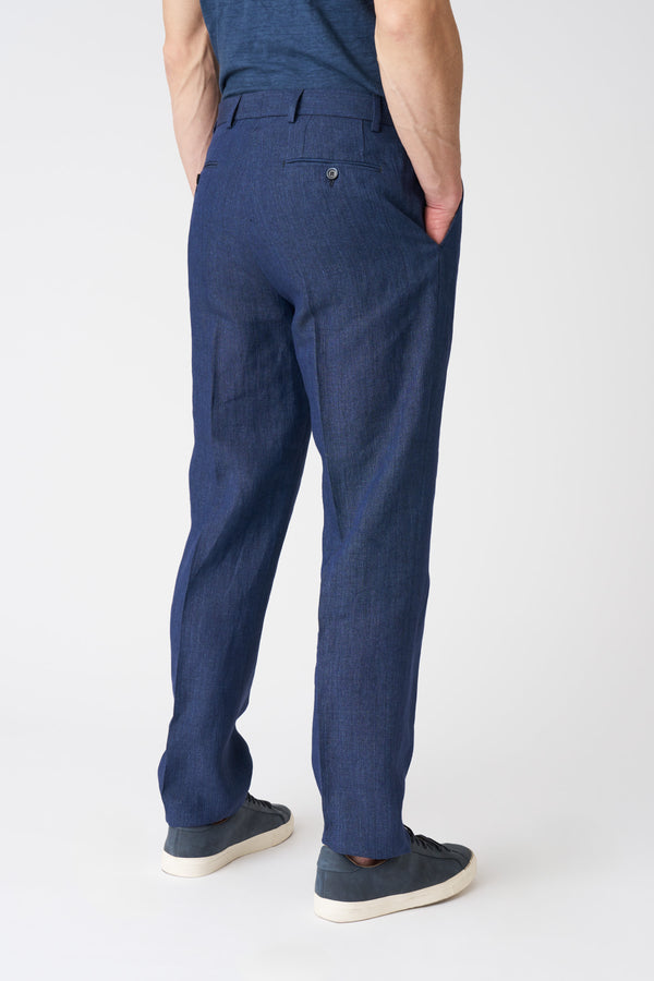 120% Lino Chino Pant With Pinces NAVY