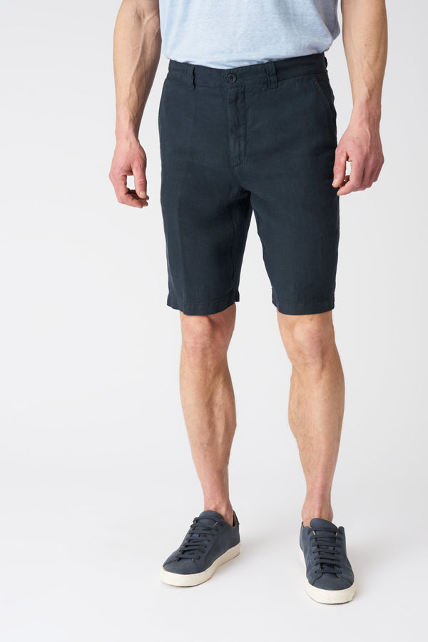 120% Lino Chino Short With Pinces NIGHT BLU