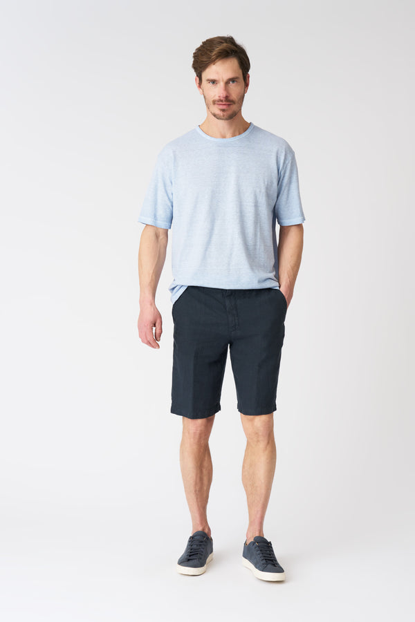 120% lino Chino Short with Pinces NIGHT BLU