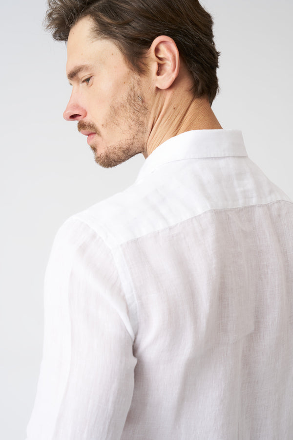 120% Lino Classic Slim Fit Linen Shirt WHITE