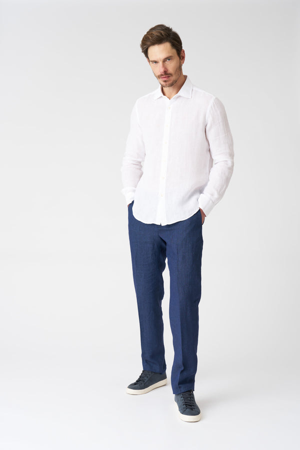 120% Lino Classic Slim Fit Linen Shirt WHITE
