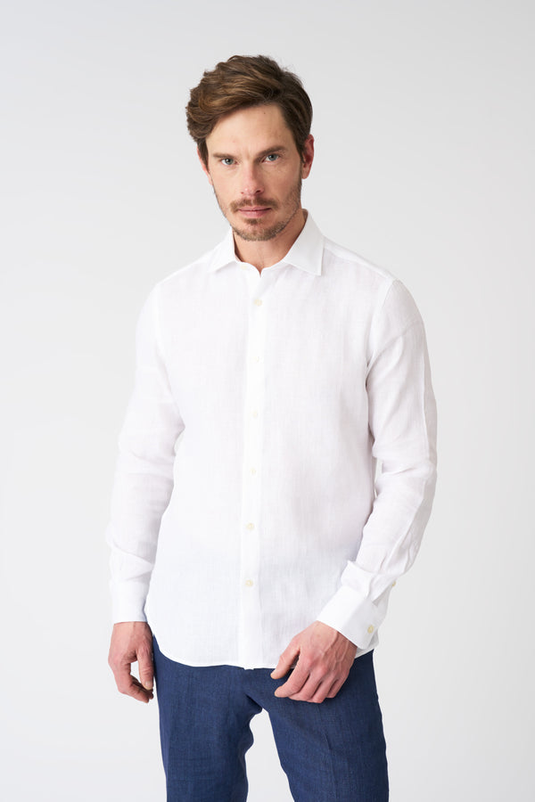 120% lino Classic Slim Fit Linen Shirt WHITE