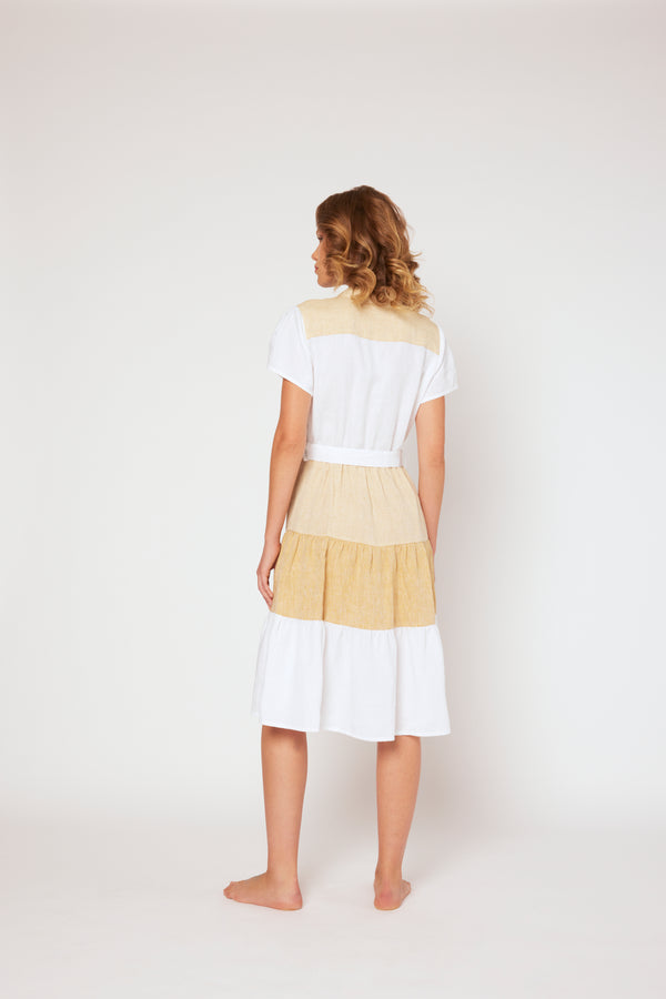 120% Lino Color Block Shirt Dress DELFI BLUE