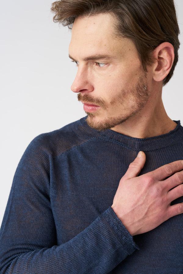 120% Lino Crew Neck Sweater NAVY FADE