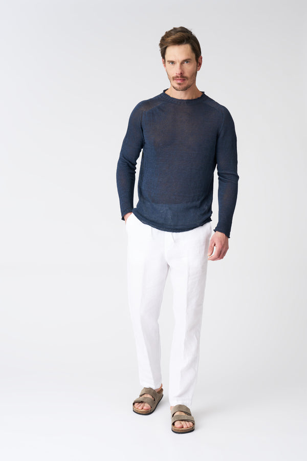 120% Lino Crew Neck Sweater NAVY FADE