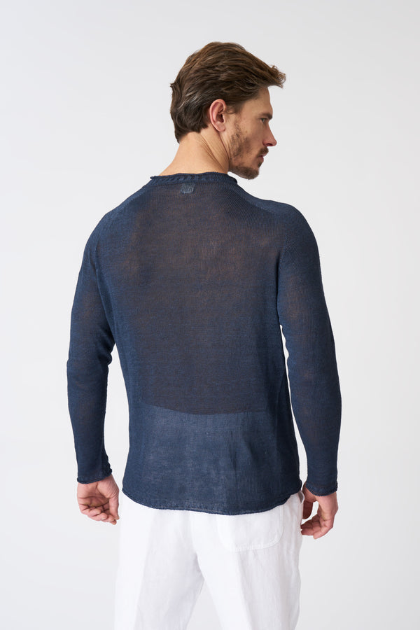120% Lino Crew Neck Sweater NAVY FADE