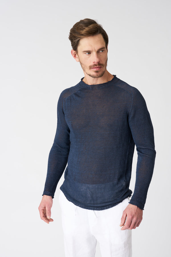 120% lino Crew Neck Sweater NAVY FADE