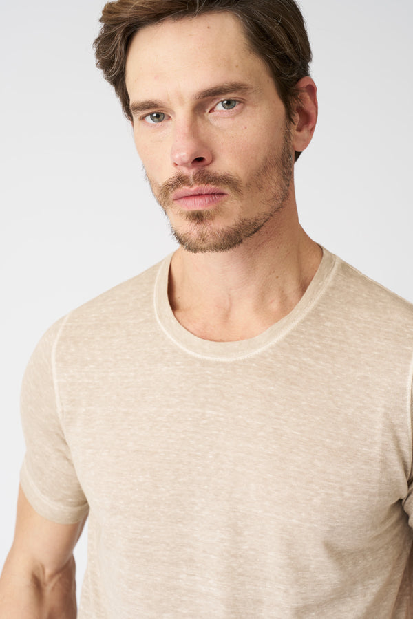 120% Lino Crew Neck T-Shirt BEIGE SOFT FADE