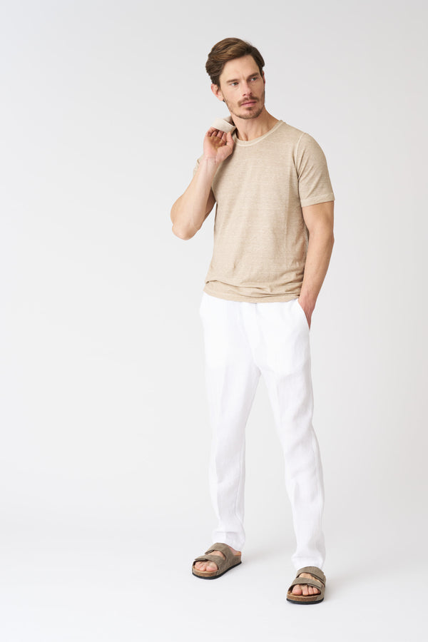 120% Lino Crew Neck T-Shirt BEIGE SOFT FADE