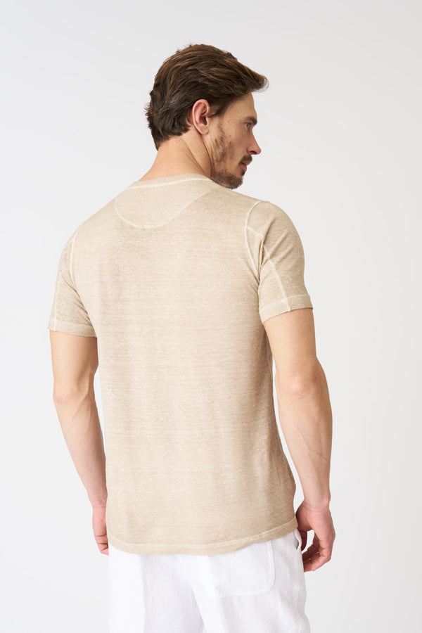 120% Lino Crew Neck T-Shirt BEIGE SOFT FADE