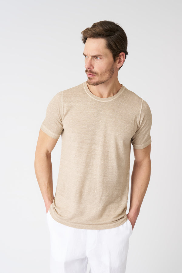 120% lino Crew Neck T-Shirt BEIGE SOFT FADE