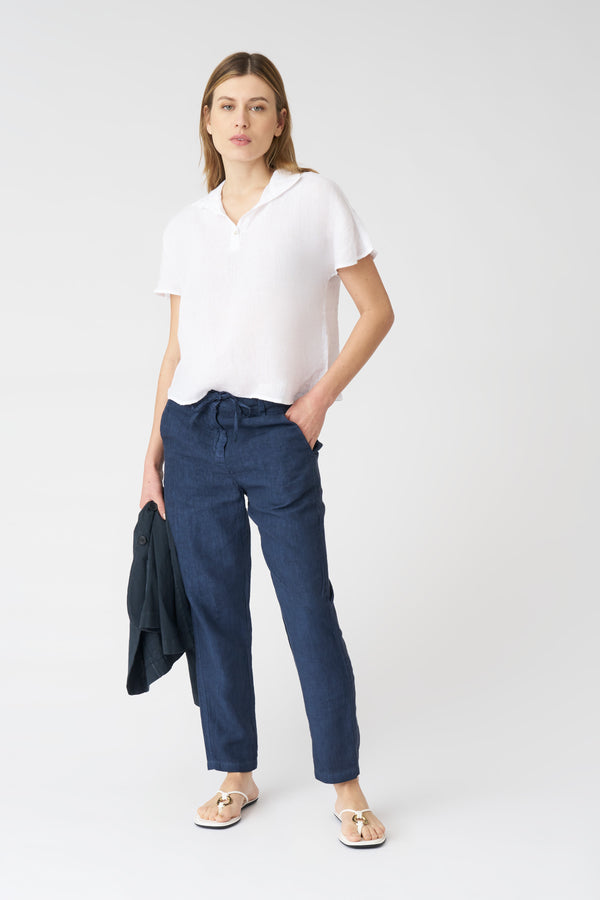 120% lino Drawstring Pant NAVY FADE