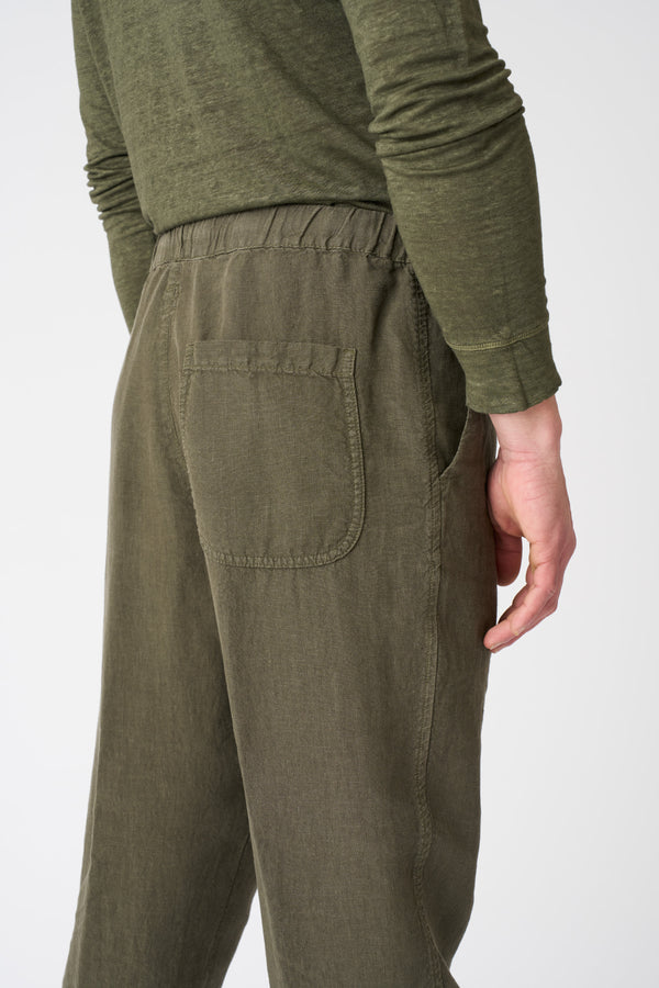 120% Lino Drawstring Pant With Pinces MILITARY