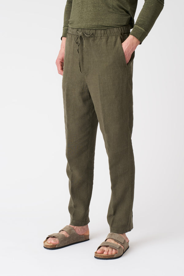 120% Lino Drawstring Pant With Pinces MILITARY