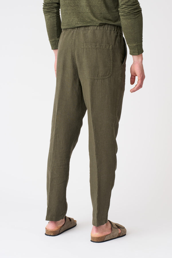 120% Lino Drawstring Pant With Pinces MILITARY