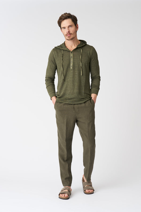 120% lino Drawstring Pant with Pinces MILITARY
