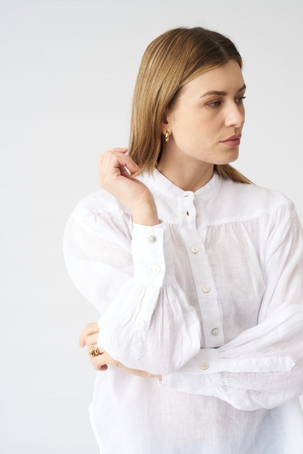 120% Lino Dropped Shoulder Blouse WHITE