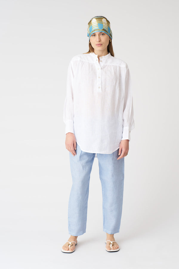 120% Lino Dropped Shoulder Blouse WHITE