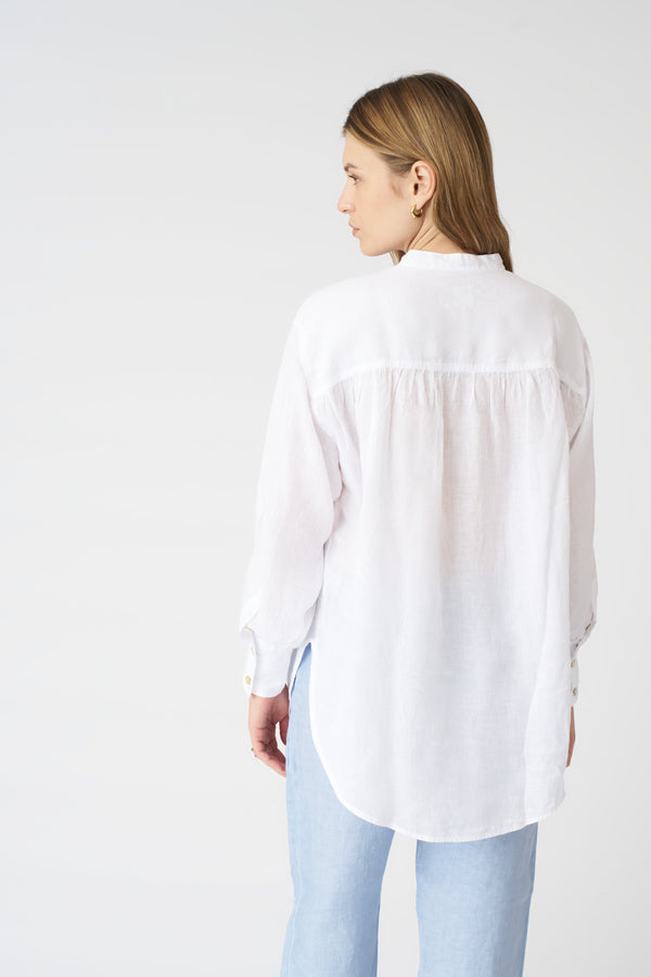 120% Lino Dropped Shoulder Blouse WHITE