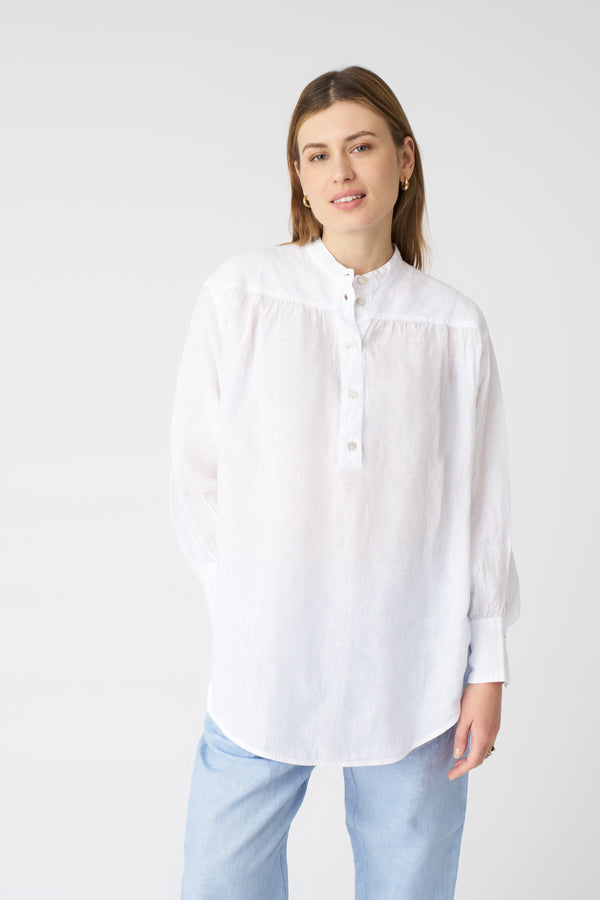 120% lino Dropped Shoulder Blouse WHITE