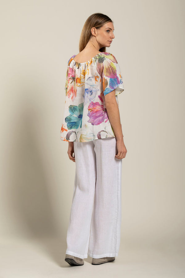 120% Lino Floral Printed Women Blouse PRINT