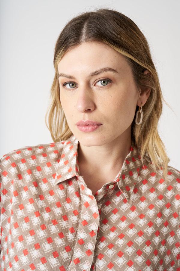 120% Lino Geometric Orange Shirt WASHED ORANGE