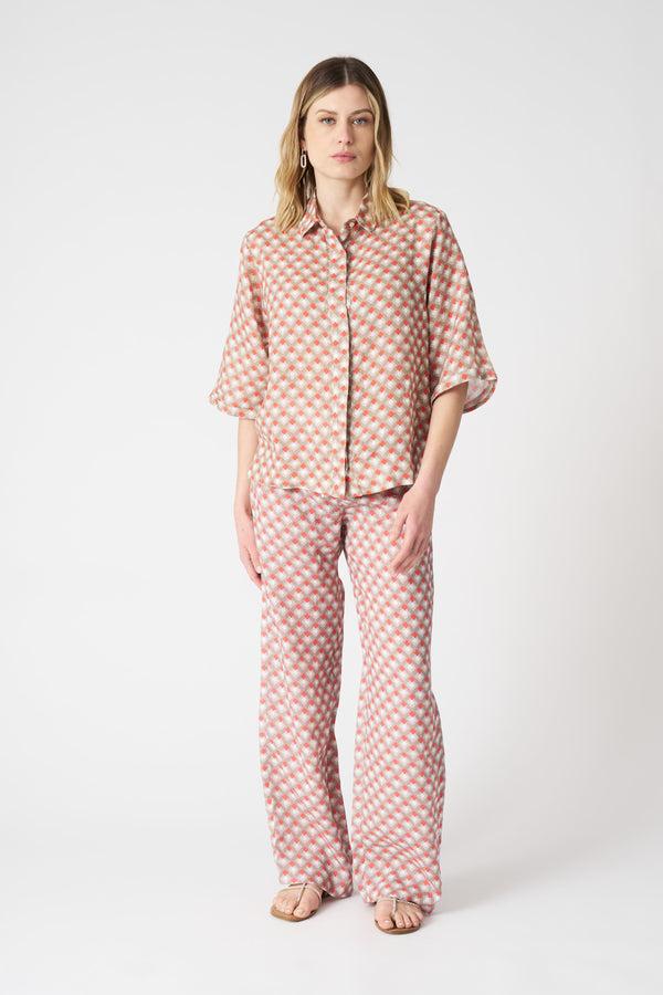 120% Lino Geometric Orange Shirt WASHED ORANGE