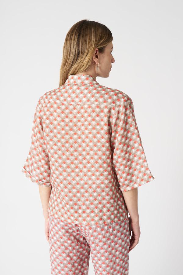 120% Lino Geometric Orange Shirt WASHED ORANGE