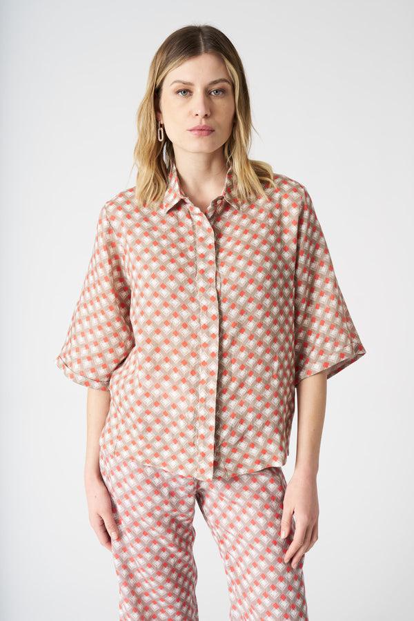 120% lino Geometric Orange Shirt WASHED ORANGE