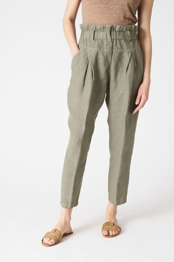 120% Lino High Waist Cigarette Pant CACTUS