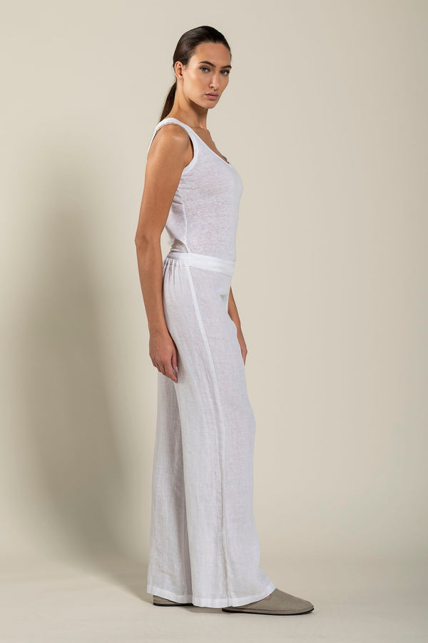 120% Lino High-Waisted Long Pant WHITE