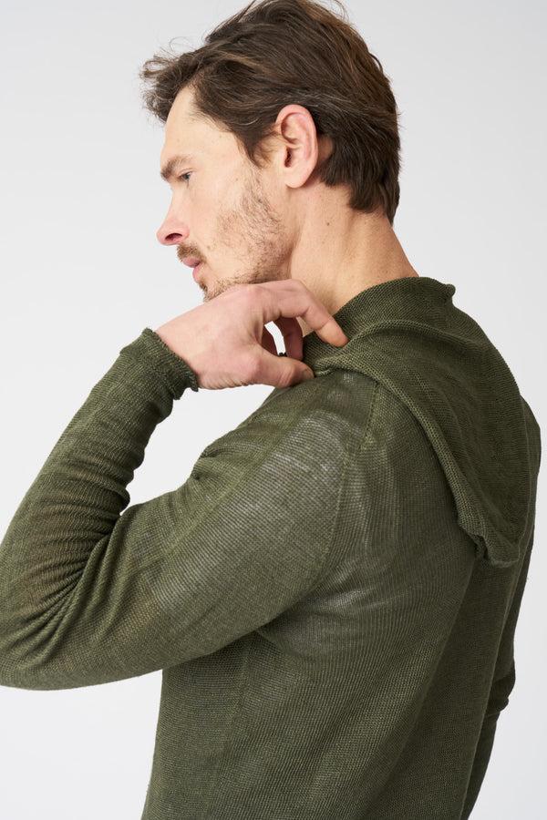 120% Lino Hooded Sweater CAFFE SOFT FADE