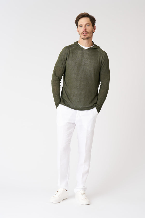 120% Lino Hooded Sweater CAFFE SOFT FADE