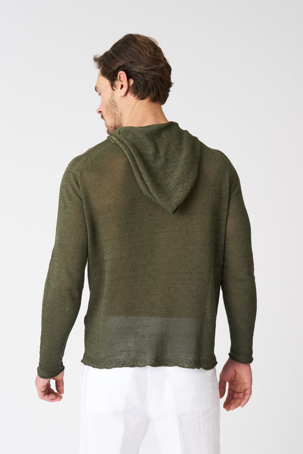 120% Lino Hooded Sweater CAFFE SOFT FADE