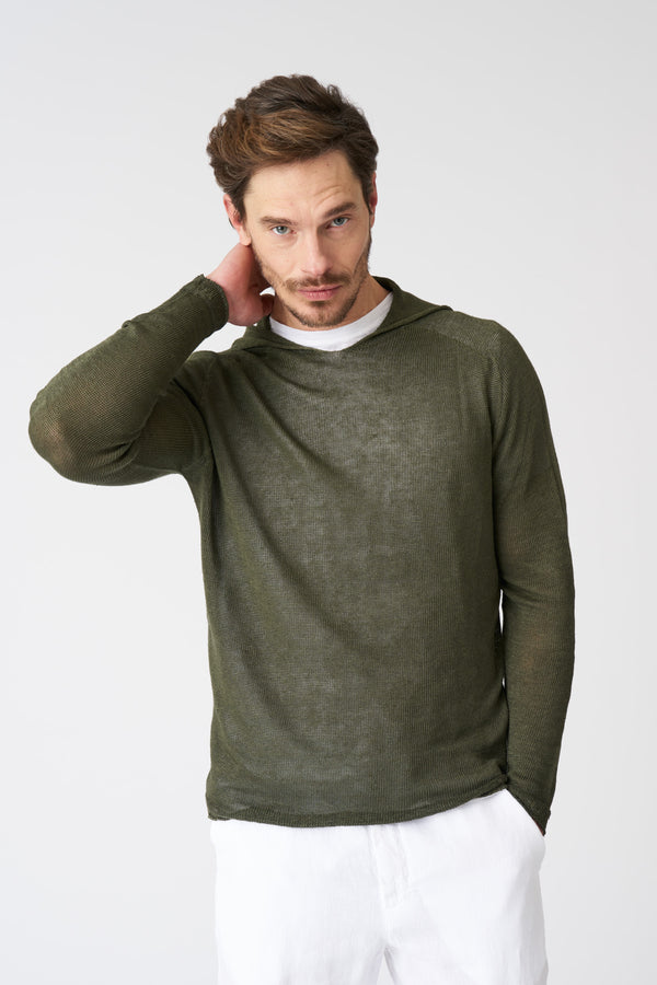 120% lino Hooded Sweater CAFFE SOFT FADE