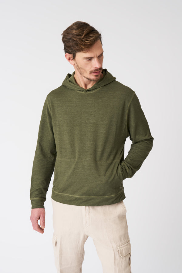 120% lino Hoodie with Pocket CAFFE SOFT FADE