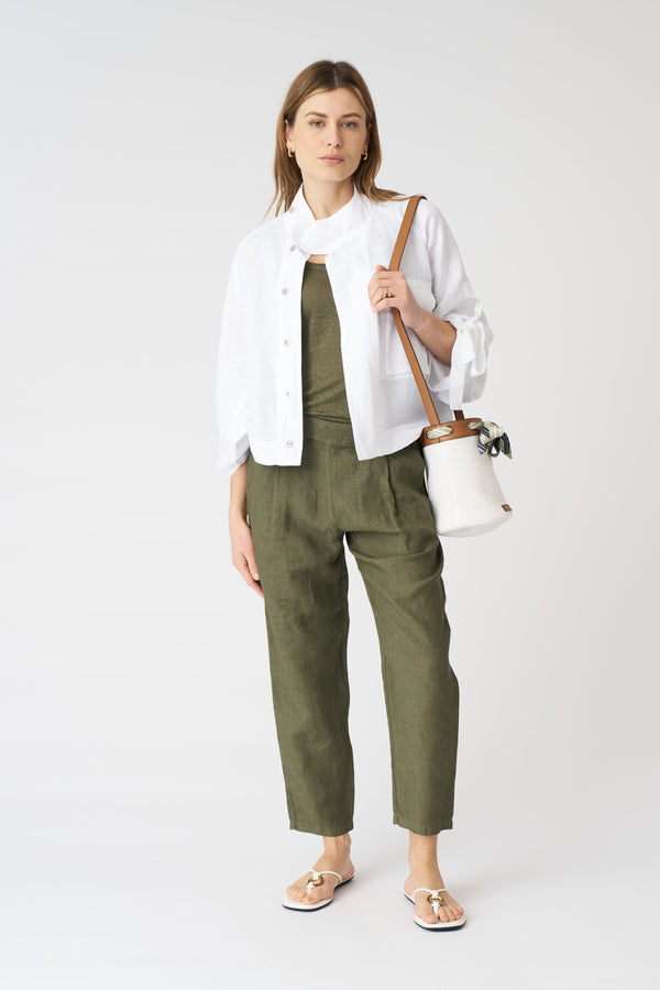 120% Lino Jacket With Tie-Front Sleeves WHITE