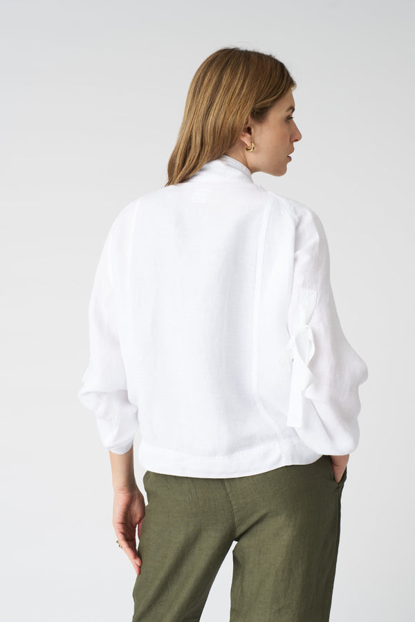 120% Lino Jacket With Tie-Front Sleeves WHITE