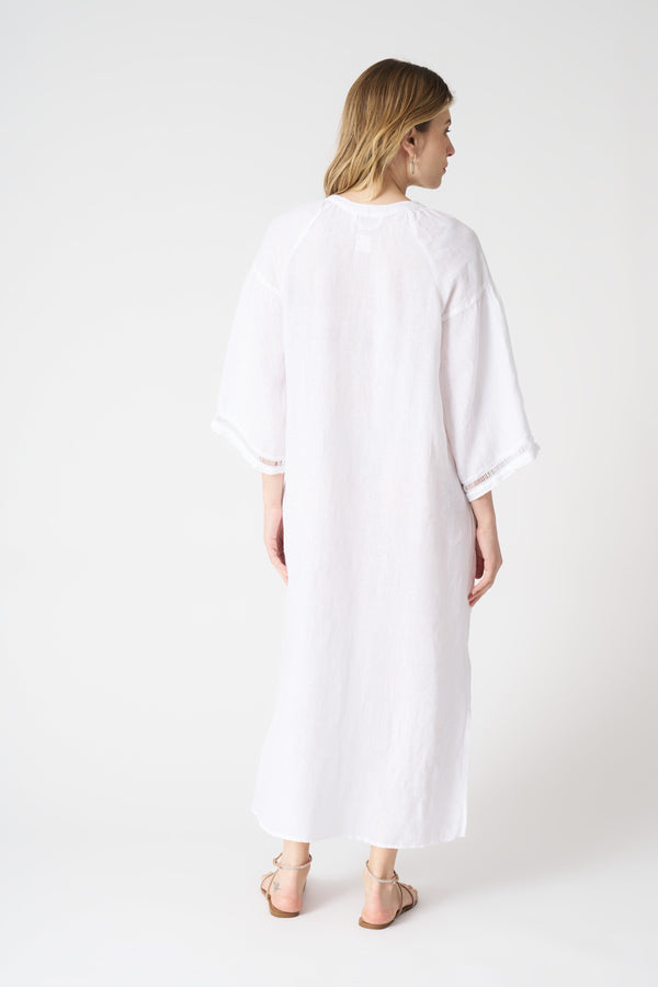 120% Lino Kimono Dress With Belt WHITE