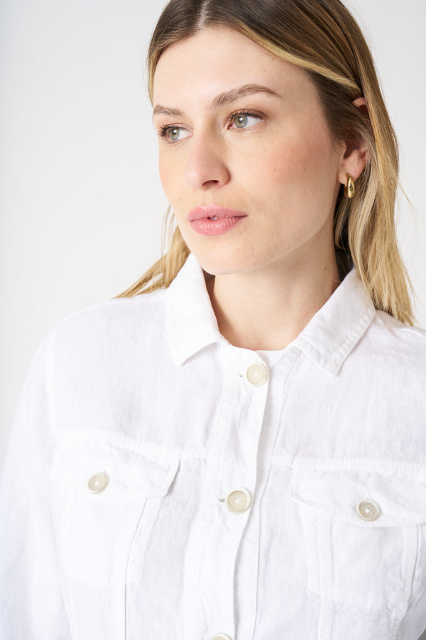 120% Lino Linen Denim Style Jacket WHITE