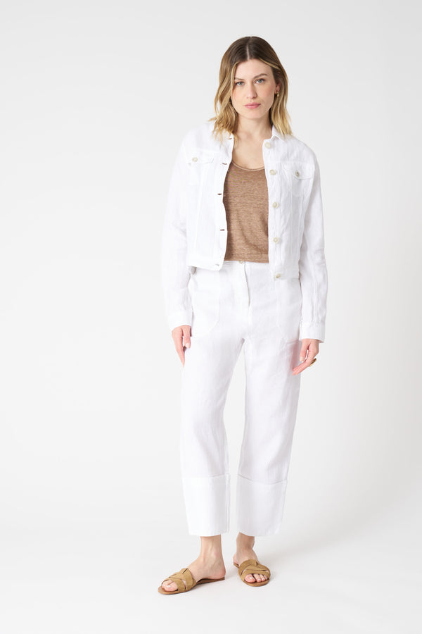 120% Lino Linen Denim Style Jacket WHITE
