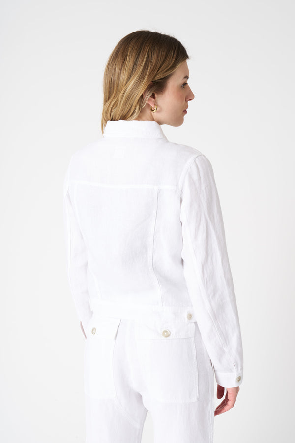 120% Lino Linen Denim Style Jacket WHITE