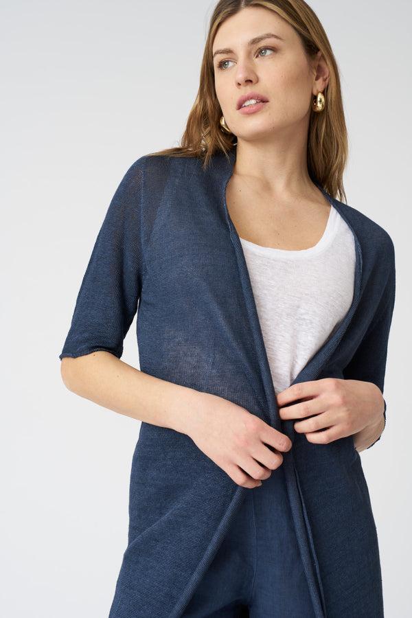120% Lino Long Cardigan Duster SEA SOFT FADE